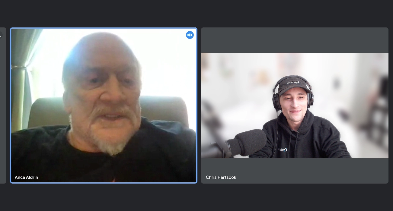 Chris Hartsook on a video call with Buzz Aldrin during Aldrin Family Foundation advisory work